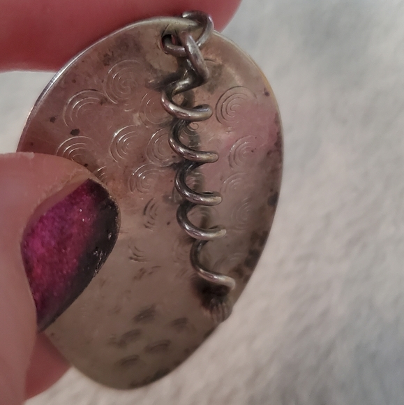 Sterling Silver Egg Shaped Stamped Reversible Abstract Pendant with Squiggle - Picture 2 of 5